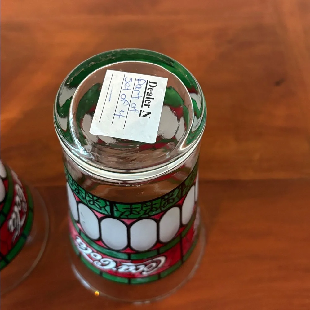 Vintage Coca Cola Tiffany Style Glasses Set of 4 Retro Stained Glass Tumblers